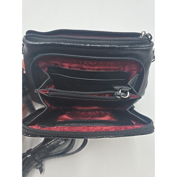 BRIGHTON Small Black Patent Leather SILVER ADORNED Shoulder Bag Cross Body - Picture 8 of 10